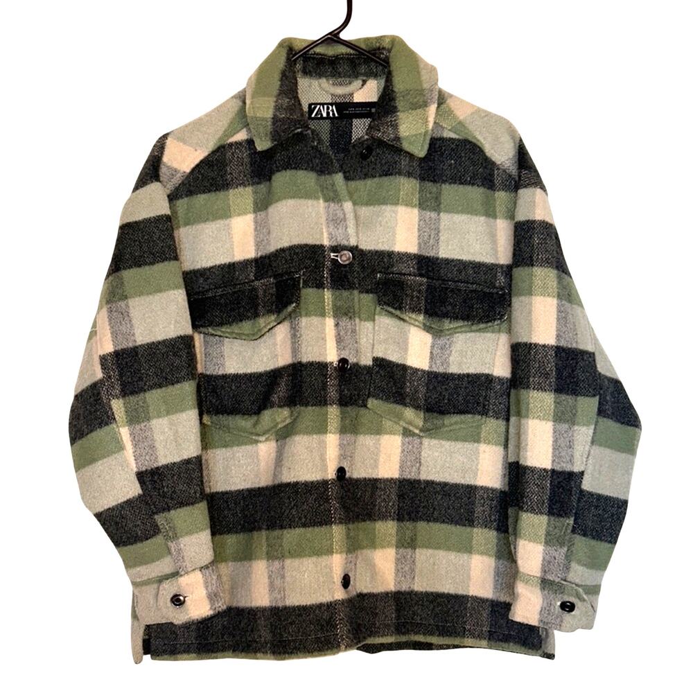 Zara Green Plaid Shacket oversized boxy size small jacket